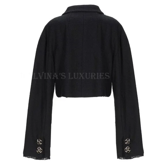 DOLCE & GABBANA JACKET BLACK COTTON BLEND CROPPED JEWELED BUTTONS sz 42 6